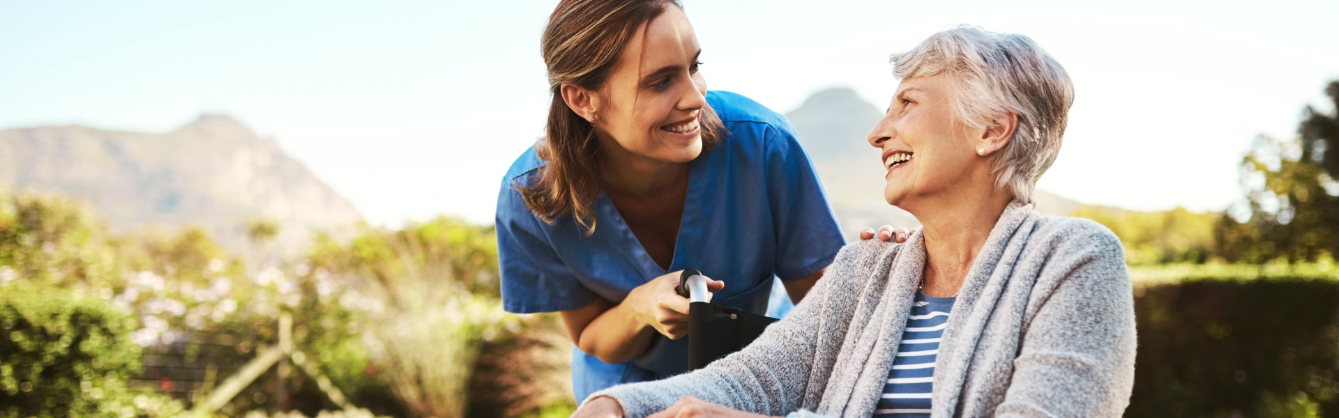 Senior woman, nurse and wheelchair